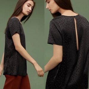 NWT Aritzia Wilfred 100% Silk Cypres Short Sleeve Keyhole Back Top Black XS